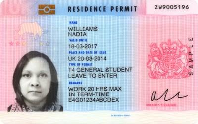 Example of a Biometric Residence Permit (BRP).