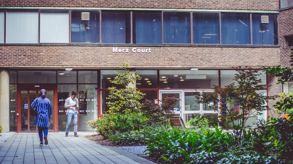 Students outside the Merz Court building